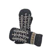 Lade das Bild in den Galerie-Viewer, Vorderseite von dunkelgrauen Fäustlingen mit Norwegischem Muster