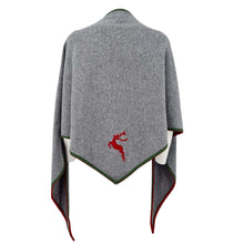 Lade das Bild in den Galerie-Viewer, Dreieckstuch aus Merinowolle in hellgrau mit roter und grüner Einfassung-Rückseite