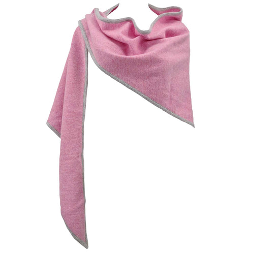 Vorderseite eines Dreieckstuches aus Merinowolle in rosa mit hellgrauer Einfassung